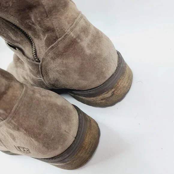 UGG Women's Tan Chaney Sheepskin Fur Dual Strap Winter Ankle Moto Boot Size 9.5 - Picture 5 of 7